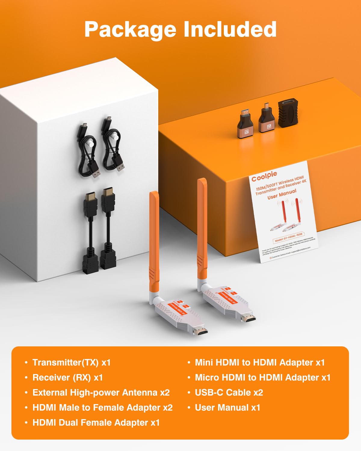 Wireless HDMI Transmitter and Receiver, Long Range 150M/450Ft, 1080P HD Streaming, Plug & Play HDMI Extender for TV, Projector, Laptop, Gaming Console, Ideal for Home, Office, Classroom Use