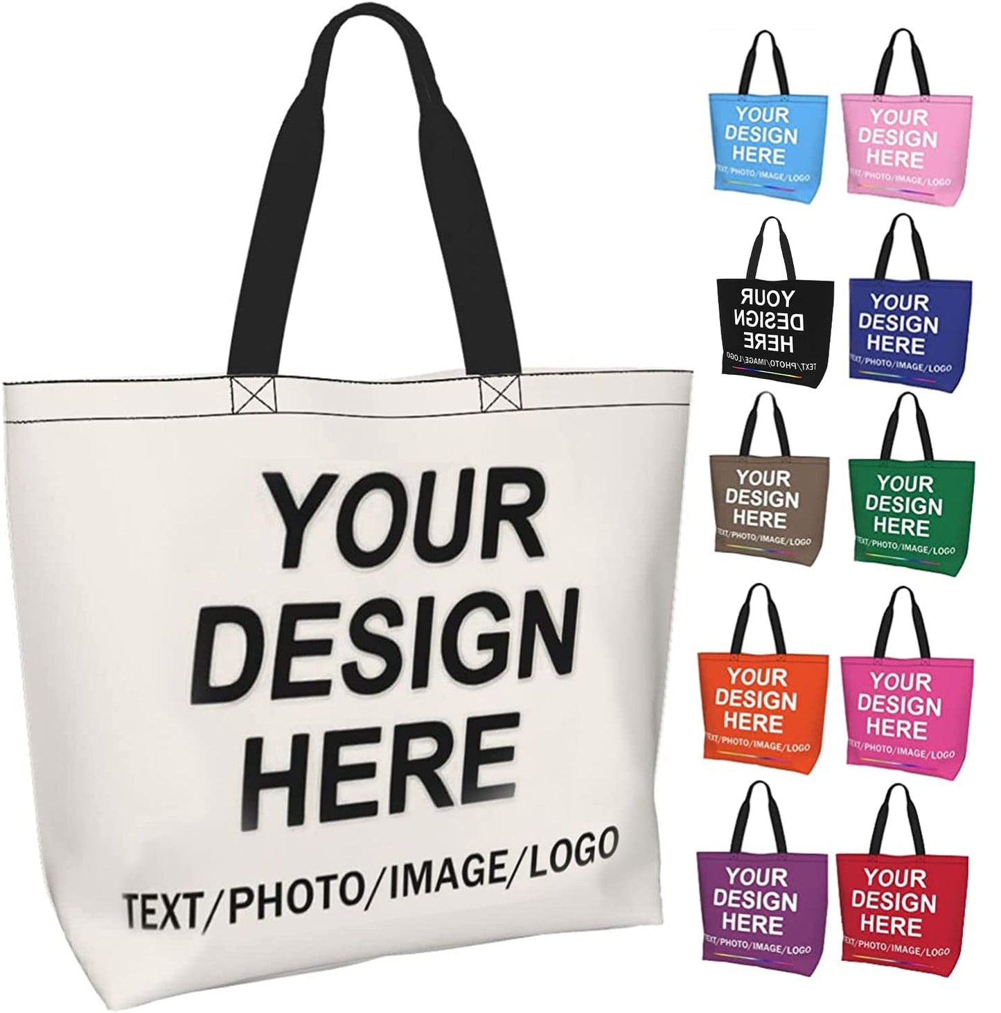 Custom Tote Bag Design Your Own Text/Photo/Logo Printed, Personalized Shoulder Handbag Large Capacity for Men/Women