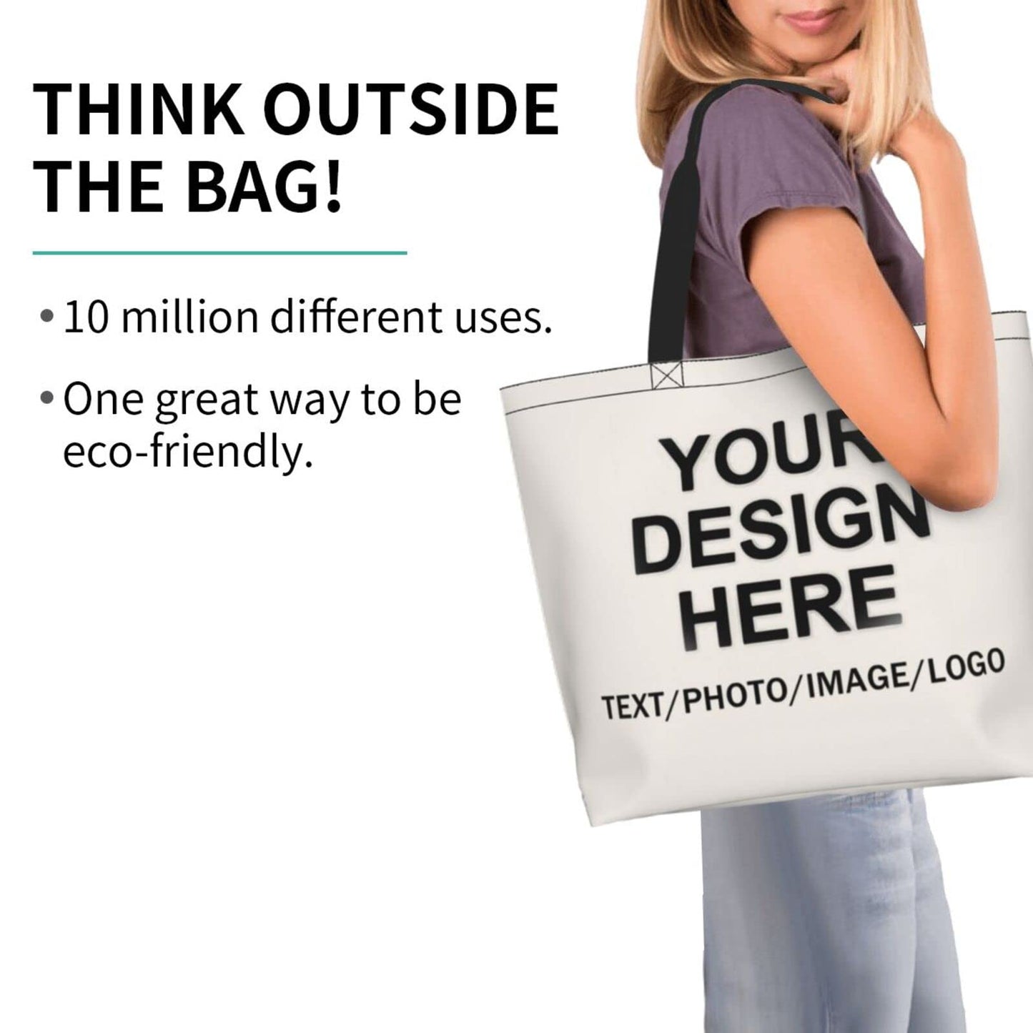 Custom Tote Bag Design Your Own Text/Photo/Logo Printed, Personalized Shoulder Handbag Large Capacity for Men/Women