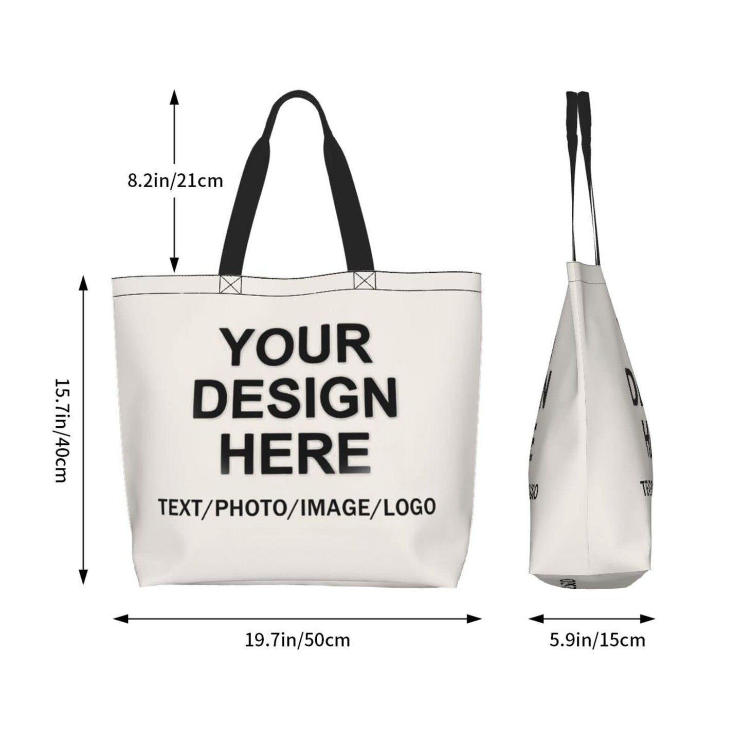 Custom Tote Bag Design Your Own Text/Photo/Logo Printed, Personalized Shoulder Handbag Large Capacity for Men/Women