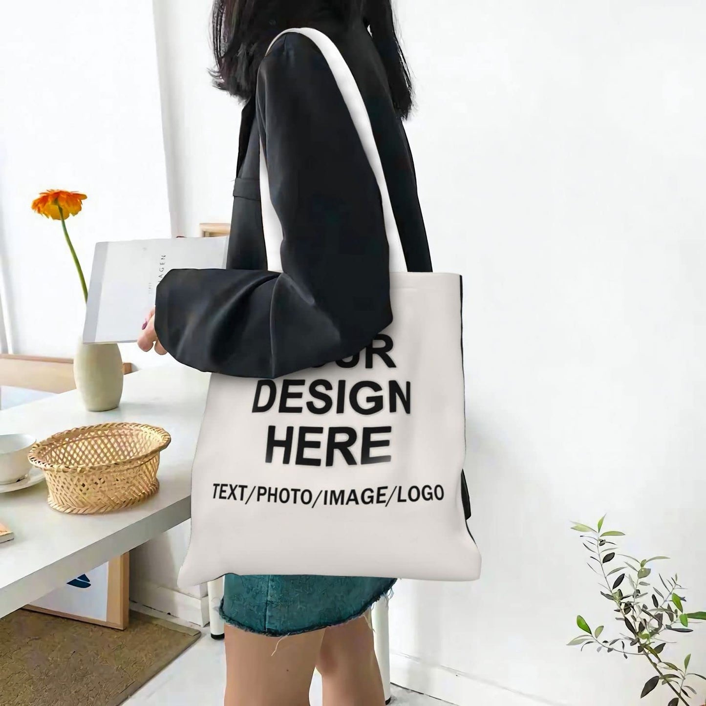 Custom Tote Bag Design Your Own Text/Photo/Logo Printed, Personalized Shoulder Handbag Large Capacity for Men/Women