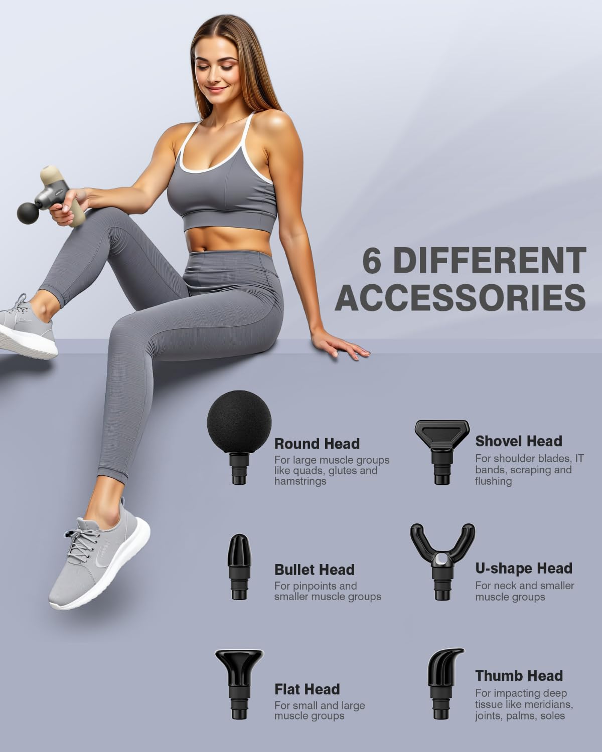 Mini Massage Gun, Percussion Muscle Massager for Back Pain Relief, Compact Sports Travel Massage Gun with 6 Massage Heads 4 Speeds, Gift for Her, Home, Athletes