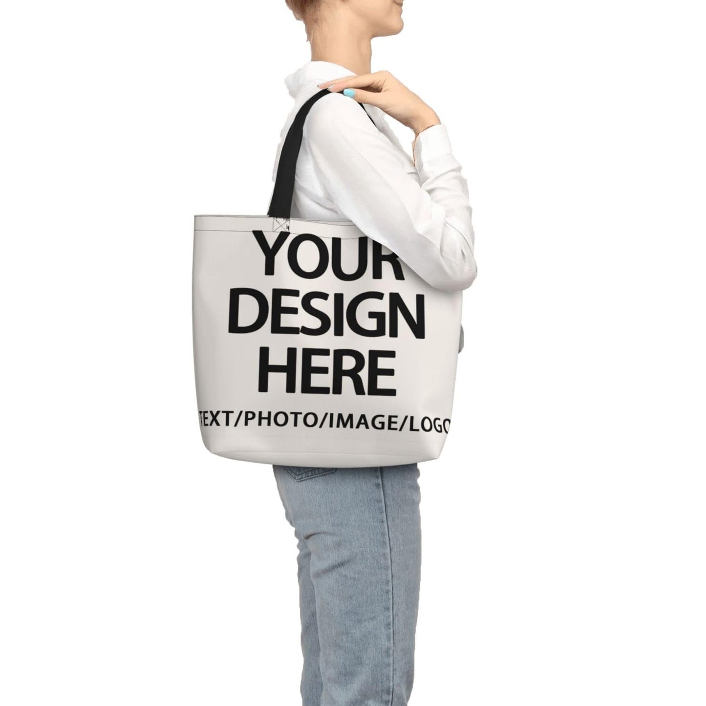 Custom Tote Bag Design Your Own Text/Photo/Logo Printed, Personalized Shoulder Handbag Large Capacity for Men/Women
