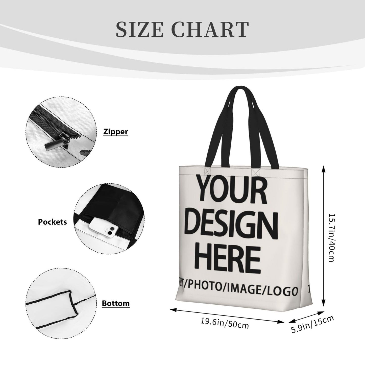 Custom Tote Bag Design Your Own Text/Photo/Logo Printed, Personalized Shoulder Handbag Large Capacity for Men/Women