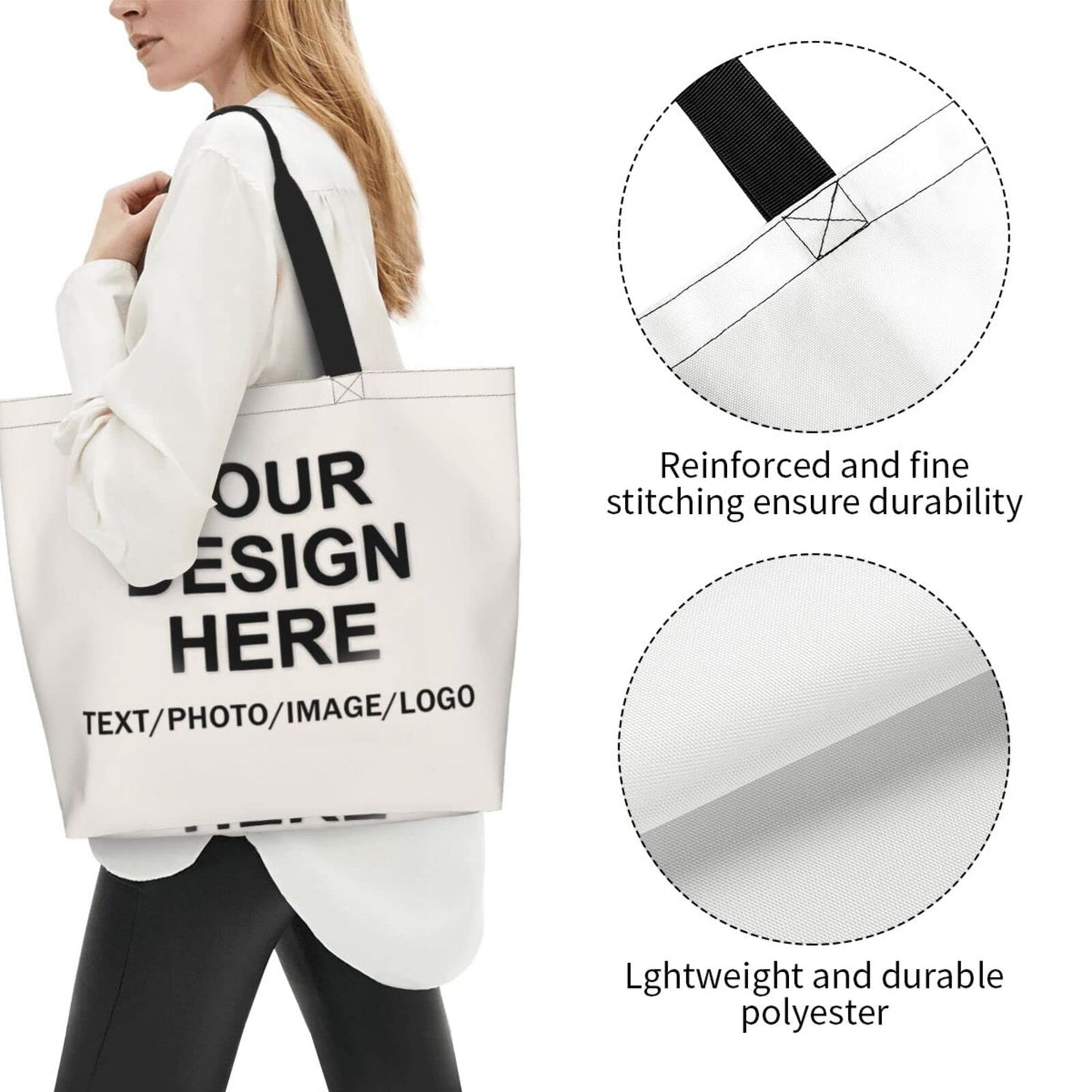 Custom Tote Bag Design Your Own Text/Photo/Logo Printed, Personalized Shoulder Handbag Large Capacity for Men/Women