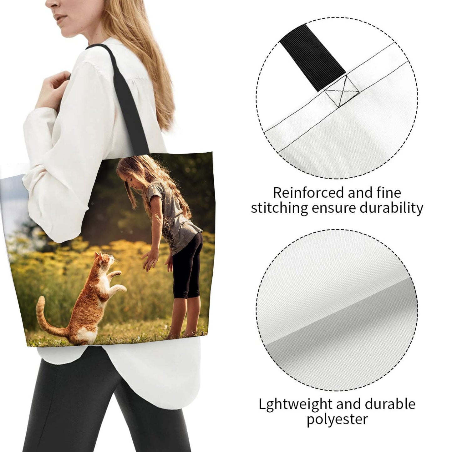 Custom Tote Bag Design Your Own Text/Photo/Logo Printed, Personalized Shoulder Handbag Large Capacity for Men/Women