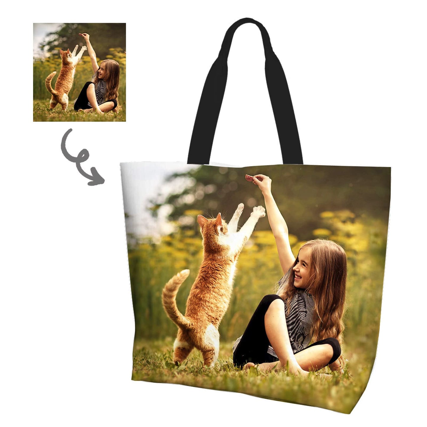 Custom Tote Bag Design Your Own Text/Photo/Logo Printed, Personalized Shoulder Handbag Large Capacity for Men/Women