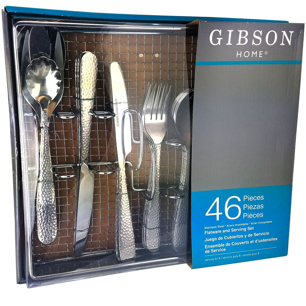 Gibson Home Hammered 46 Piece Flatware Set with Wire Caddy-0