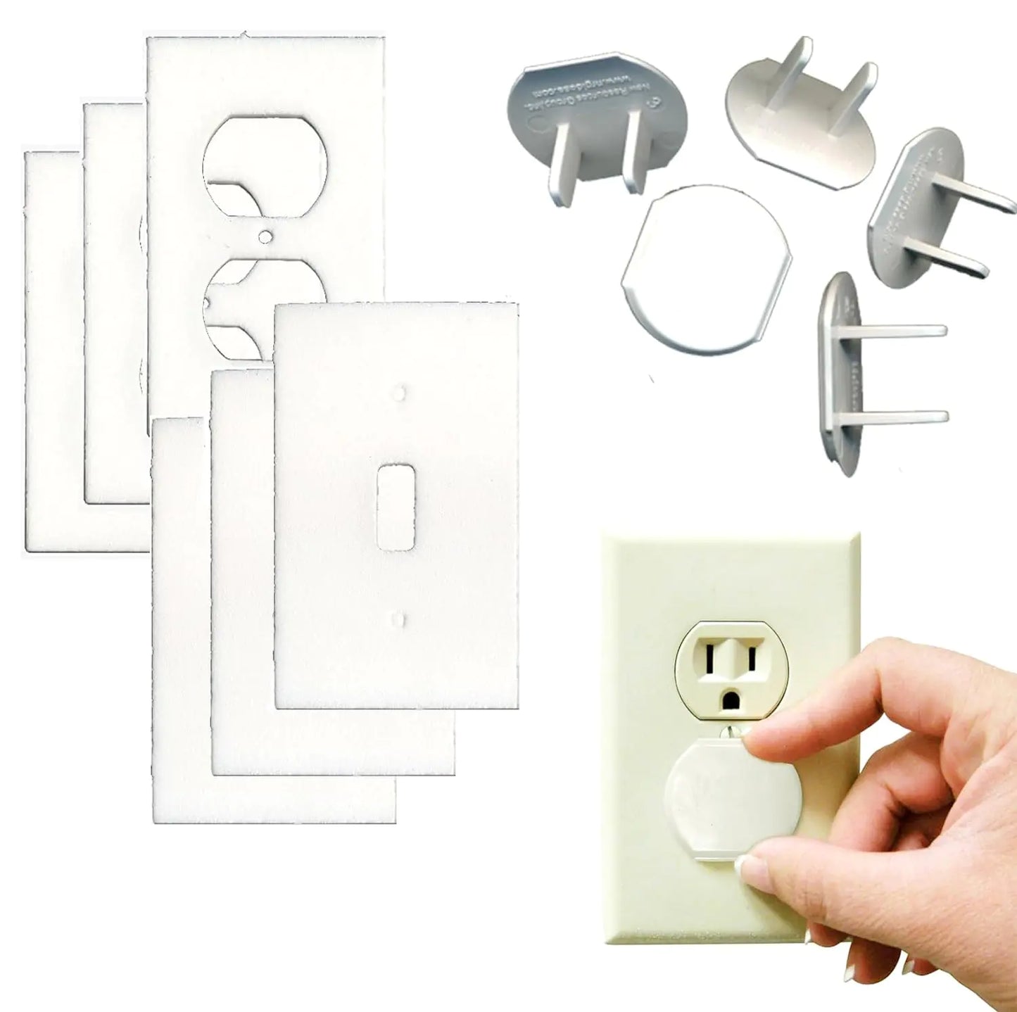 Electrical Outlet Safety Caps For Childproofing/Baby Cover Plugs and Draft Insulation Pack (16 Caps + 10 Gaskets)