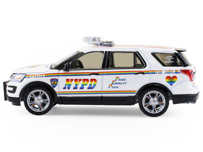 2016 Ford Police Interceptor Utility "New York Police Department (NYPD) Pride Livery" White with Rainbow Stripes "Hot Pursuit" Series 47 1/64 Diecast Model Car by Greenlight-0
