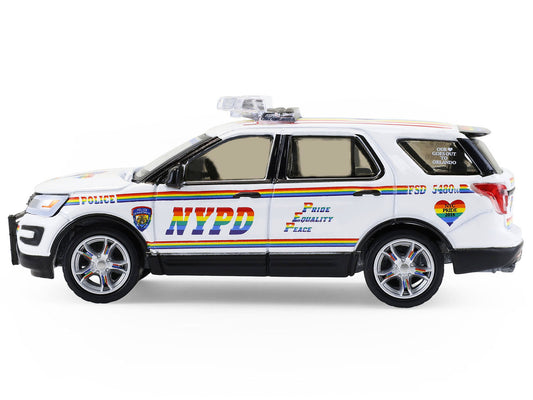 2016 Ford Police Interceptor Utility "New York Police Department (NYPD) Pride Livery" White with Rainbow Stripes "Hot Pursuit" Series 47 1/64 Diecast Model Car by Greenlight-0