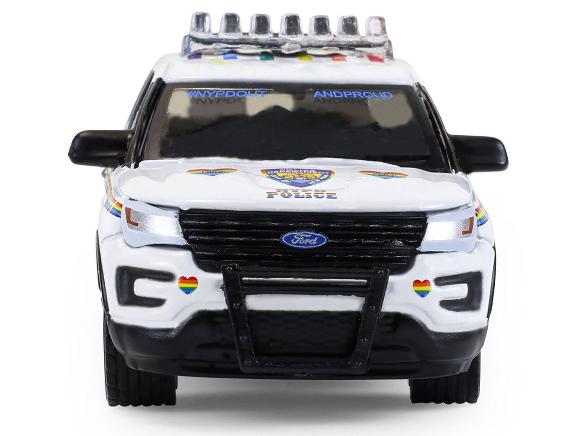 2016 Ford Police Interceptor Utility "New York Police Department (NYPD) Pride Livery" White with Rainbow Stripes "Hot Pursuit" Series 47 1/64 Diecast Model Car by Greenlight-2