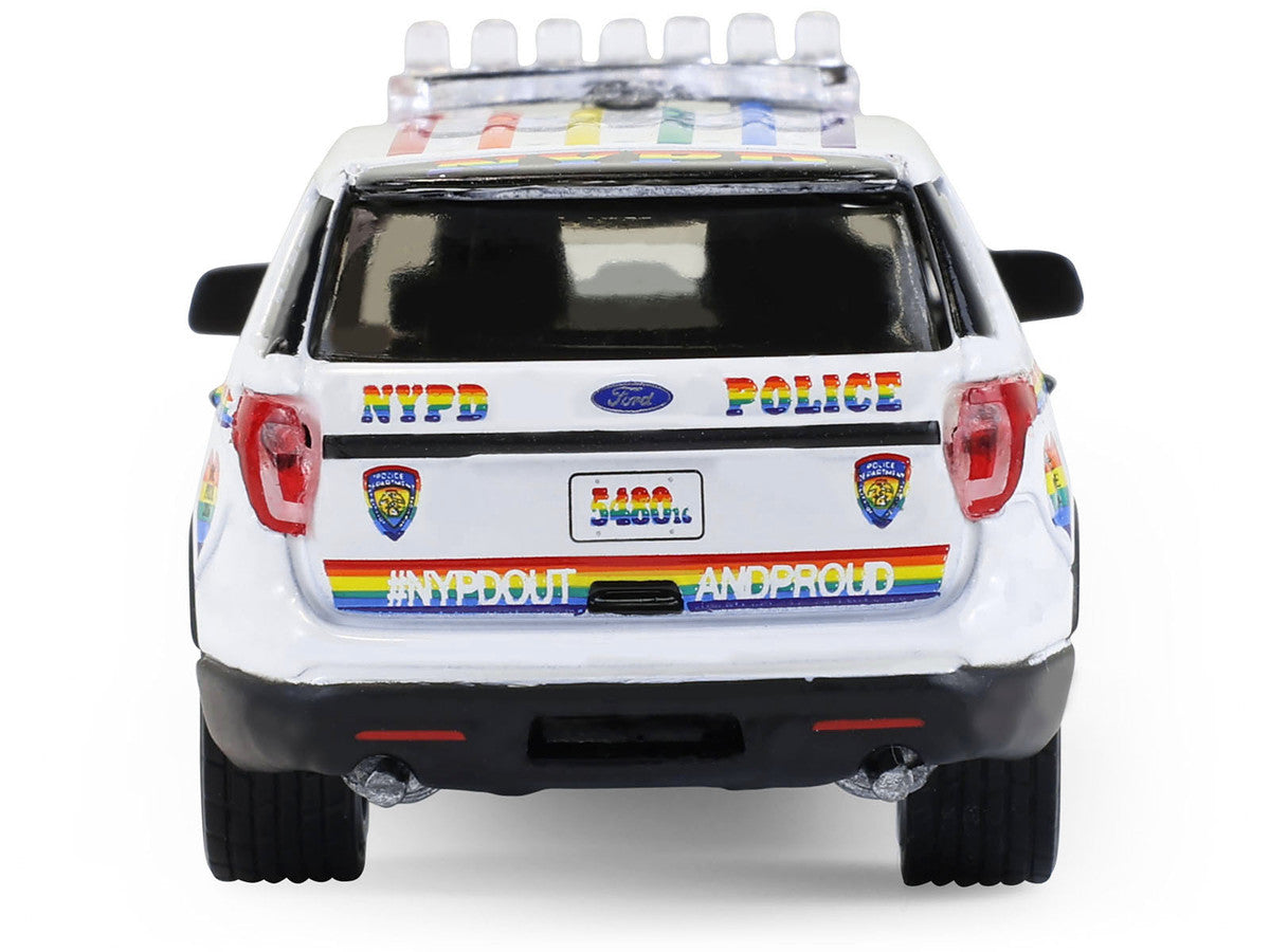 2016 Ford Police Interceptor Utility "New York Police Department (NYPD) Pride Livery" White with Rainbow Stripes "Hot Pursuit" Series 47 1/64 Diecast Model Car by Greenlight-1