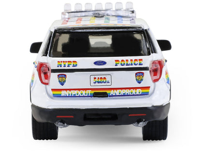 2016 Ford Police Interceptor Utility "New York Police Department (NYPD) Pride Livery" White with Rainbow Stripes "Hot Pursuit" Series 47 1/64 Diecast Model Car by Greenlight-1
