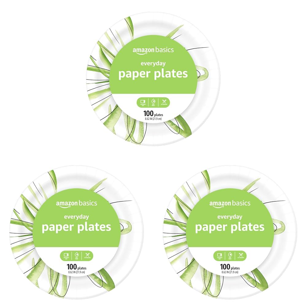 Amazon Basics Everyday Paper Plates, 8.62 Inch, Disposable, 100 Count