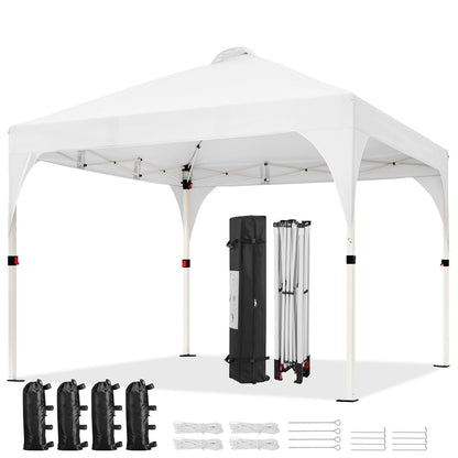 Yaheetech 10x10 Pop Up Canopy Tent with Vent, Easy Set Up Tent, Instant Sun Shelter Canopy with Wheeled Bag, 4 Sandbags, 12 Stakes & 4 Ropes, for Parties, Beach, Outdoor, White