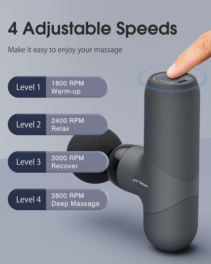 Mini Massage Gun, Percussion Muscle Massager for Back Pain Relief, Compact Sports Travel Massage Gun with 6 Massage Heads 4 Speeds, Gift for Her, Home, Athletes
