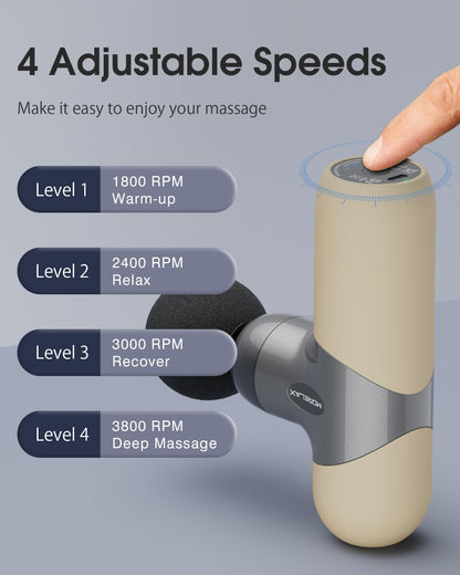 Mini Massage Gun, Percussion Muscle Massager for Back Pain Relief, Compact Sports Travel Massage Gun with 6 Massage Heads 4 Speeds, Gift for Her, Home, Athletes