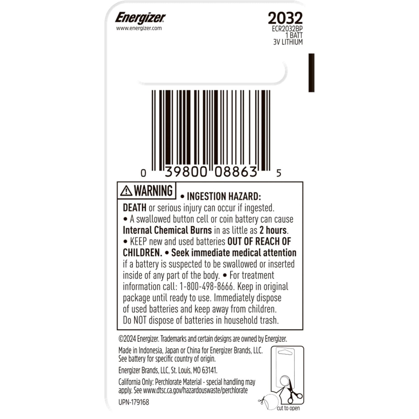 Energizer 2032 Batteries (6 Pack), 3V Lithium Coin Batteries