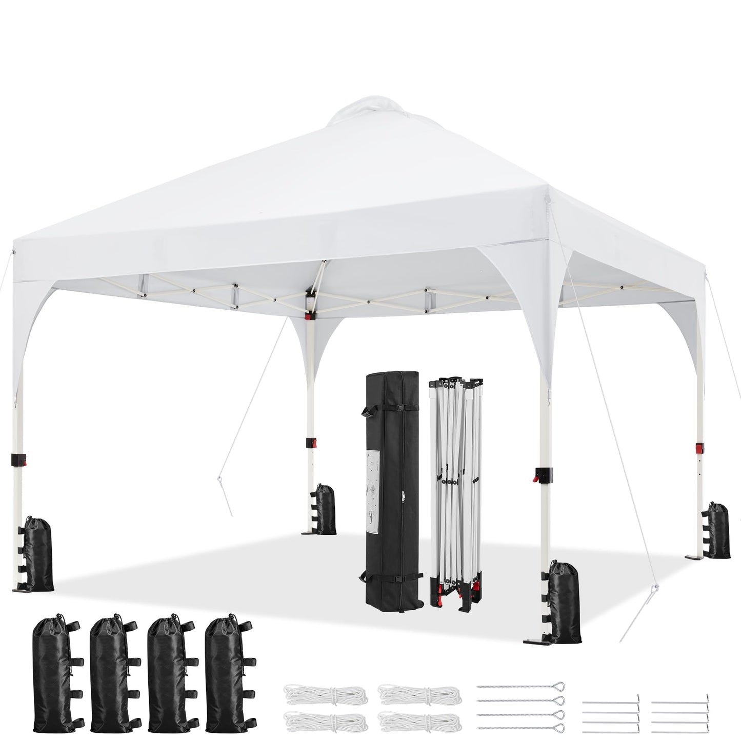 Yaheetech 10x10 Pop Up Canopy Tent with Vent, Easy Set Up Tent, Instant Sun Shelter Canopy with Wheeled Bag, 4 Sandbags, 12 Stakes & 4 Ropes, for Parties, Beach, Outdoor, White