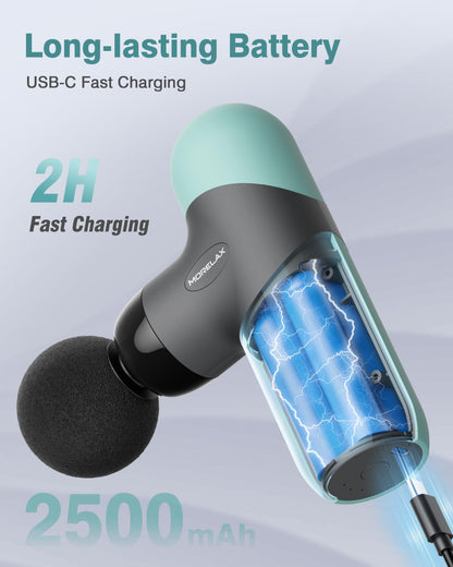 Mini Massage Gun, Percussion Muscle Massager for Back Pain Relief, Compact Sports Travel Massage Gun with 6 Massage Heads 4 Speeds, Gift for Her, Home, Athletes