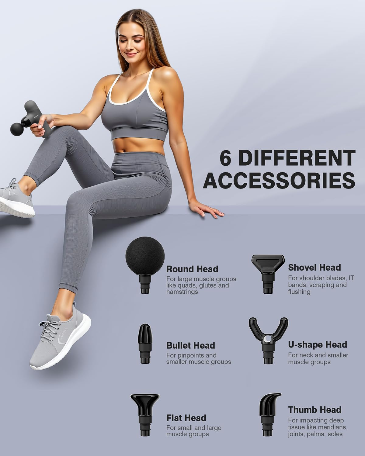 Mini Massage Gun, Percussion Muscle Massager for Back Pain Relief, Compact Sports Travel Massage Gun with 6 Massage Heads 4 Speeds, Gift for Her, Home, Athletes