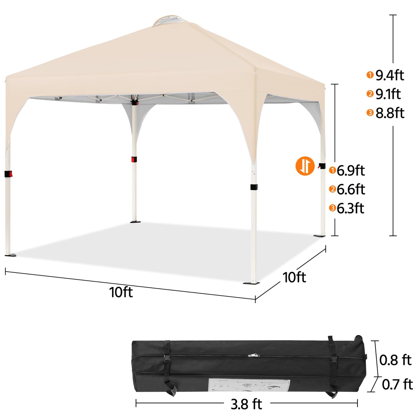 Yaheetech 10x10 Pop Up Canopy Tent with Vent, Easy Set Up Tent, Instant Sun Shelter Canopy with Wheeled Bag, 4 Sandbags, 12 Stakes & 4 Ropes, for Parties, Beach, Outdoor, White