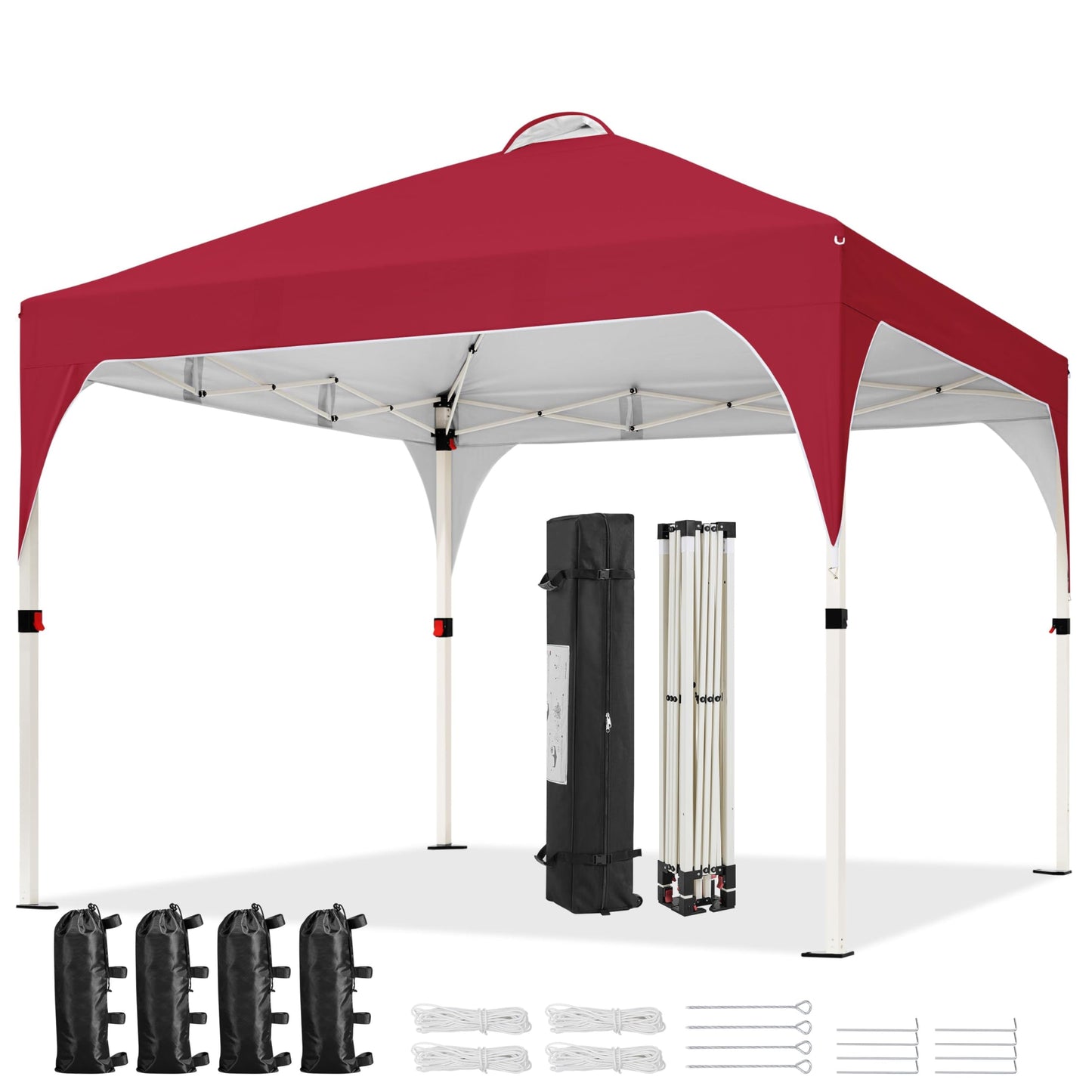 Yaheetech 10x10 Pop Up Canopy Tent with Vent, Easy Set Up Tent, Instant Sun Shelter Canopy with Wheeled Bag, 4 Sandbags, 12 Stakes & 4 Ropes, for Parties, Beach, Outdoor, White