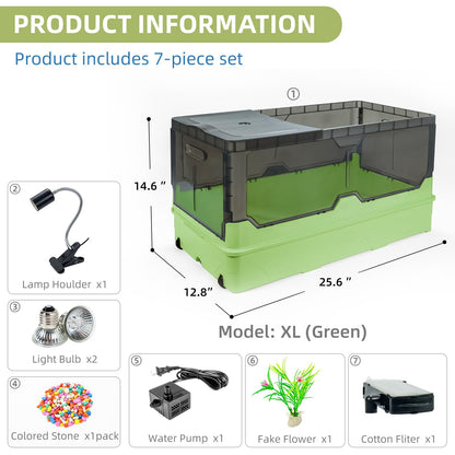 Turtle Tank kit with Filter+Water Pump+Heat lamp, Wheels, Easy to Move, Imitate The Natural Flows, Suitable for Small Turtle Horned Frog Hermit (XL, Blue)
