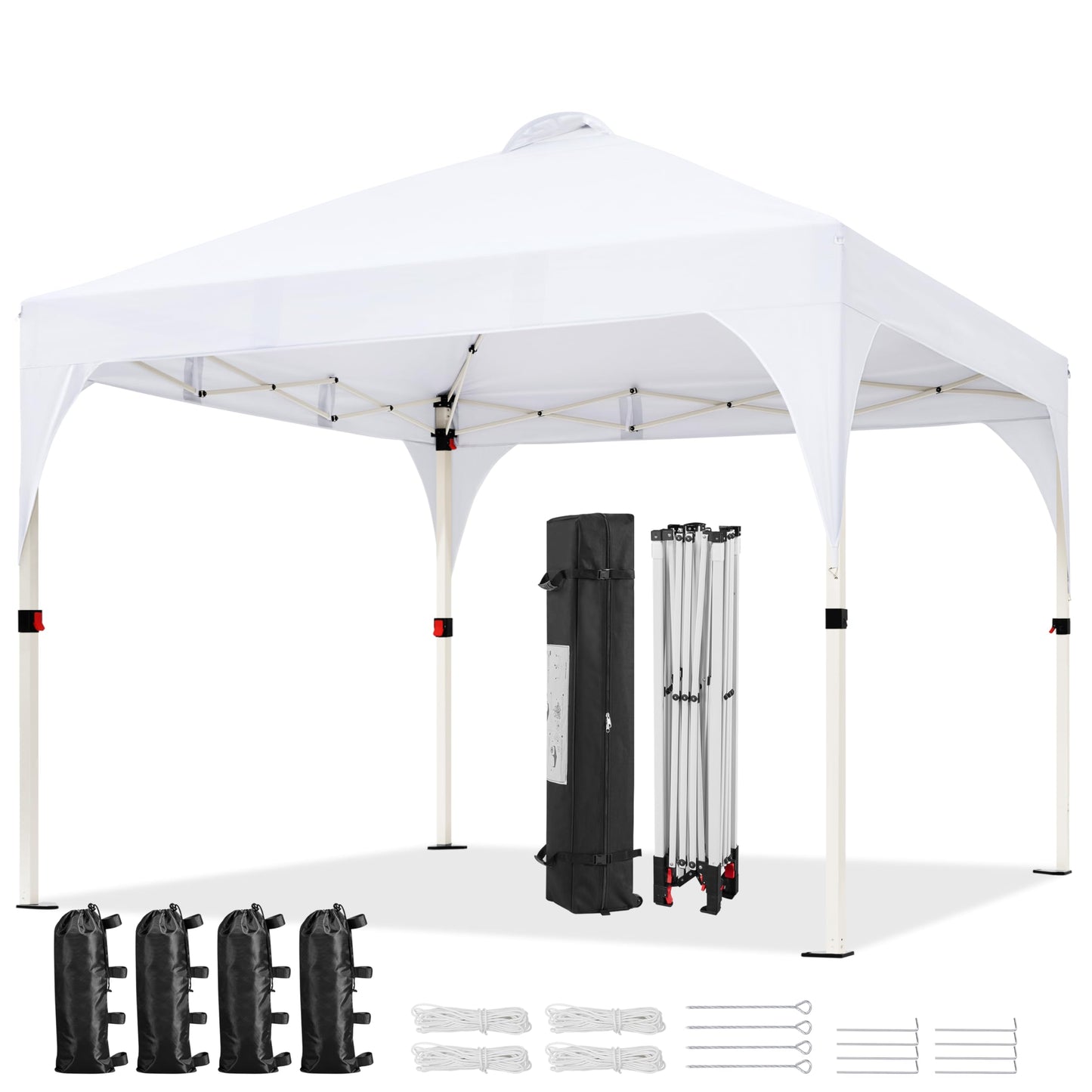 Yaheetech 10x10 Pop Up Canopy Tent with Vent, Easy Set Up Tent, Instant Sun Shelter Canopy with Wheeled Bag, 4 Sandbags, 12 Stakes & 4 Ropes, for Parties, Beach, Outdoor, White