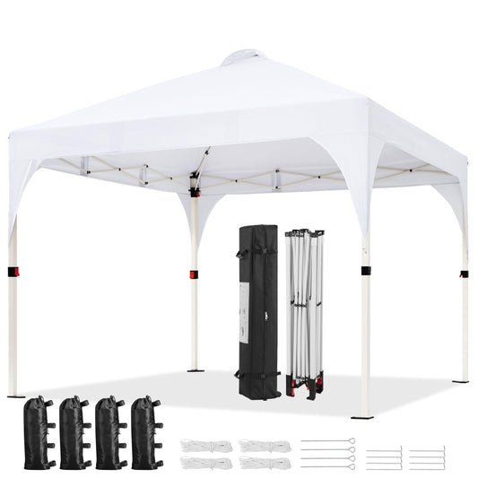 Yaheetech 10x10 Pop Up Canopy Tent with Vent, Easy Set Up Tent, Instant Sun Shelter Canopy with Wheeled Bag, 4 Sandbags, 12 Stakes & 4 Ropes, for Parties, Beach, Outdoor, White