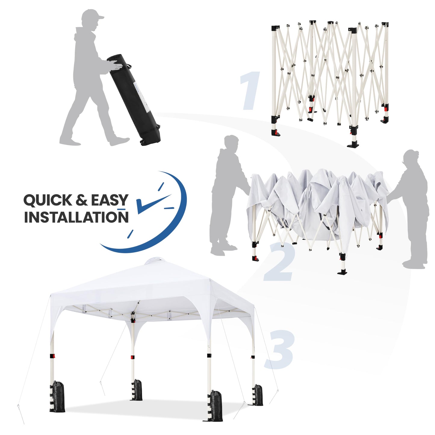 Yaheetech 10x10 Pop Up Canopy Tent with Vent, Easy Set Up Tent, Instant Sun Shelter Canopy with Wheeled Bag, 4 Sandbags, 12 Stakes & 4 Ropes, for Parties, Beach, Outdoor, White