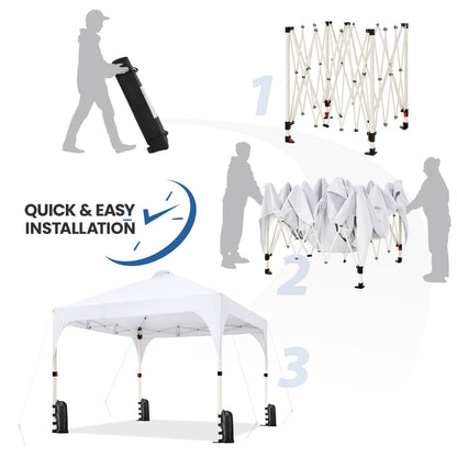 Yaheetech 10x10 Pop Up Canopy Tent with Vent, Easy Set Up Tent, Instant Sun Shelter Canopy with Wheeled Bag, 4 Sandbags, 12 Stakes & 4 Ropes, for Parties, Beach, Outdoor, White
