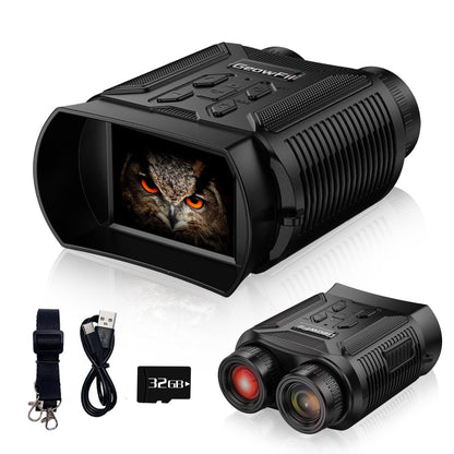 Complete Darkness Use —— Engineered for 100% blackout conditions, GeowFiiTech Night Vision Goggles feature 850nm IR illuminator + 7X adjustable IR levels. Spot animals at 300yds (984ft) through 24mm multi-coated lenses. Night owl mode activated