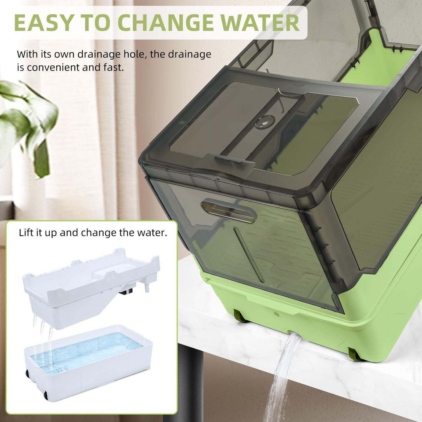 Turtle Tank kit with Filter+Water Pump+Heat lamp, Wheels, Easy to Move, Imitate The Natural Flows, Suitable for Small Turtle Horned Frog Hermit (XL, Blue)