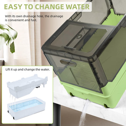 Turtle Tank kit with Filter+Water Pump+Heat lamp, Wheels, Easy to Move, Imitate The Natural Flows, Suitable for Small Turtle Horned Frog Hermit (XL, Blue)