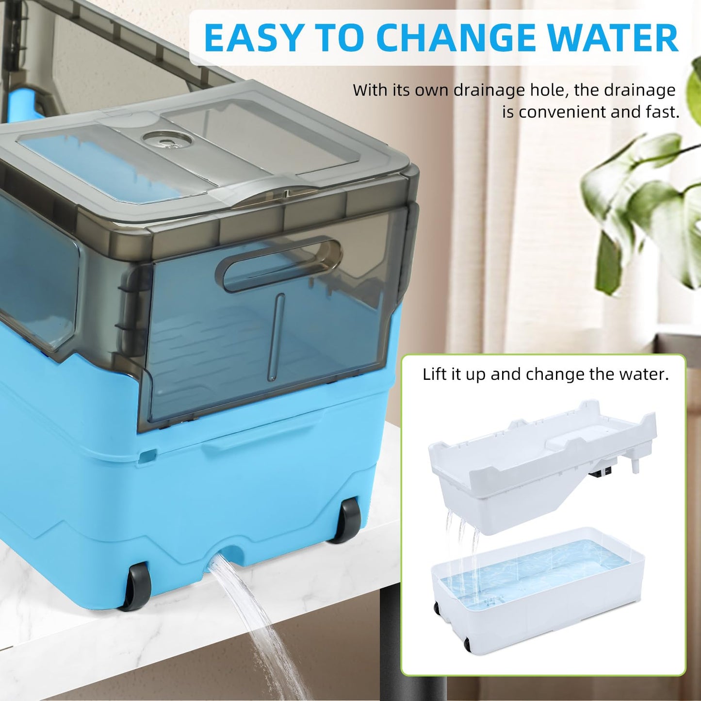 Turtle Tank kit with Filter+Water Pump+Heat lamp, Wheels, Easy to Move, Imitate The Natural Flows, Suitable for Small Turtle Horned Frog Hermit (XL, Blue)