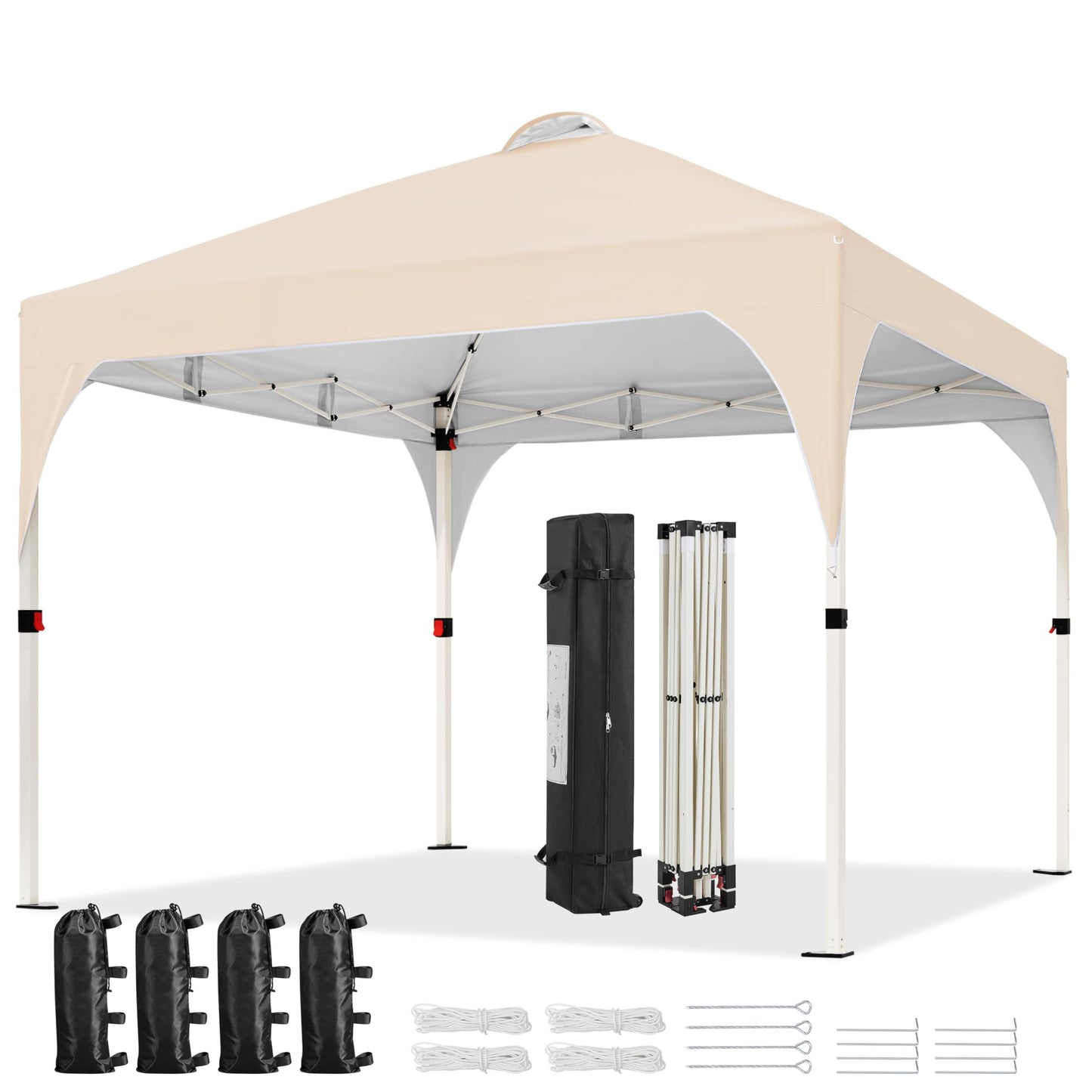 Yaheetech 10x10 Pop Up Canopy Tent with Vent, Easy Set Up Tent, Instant Sun Shelter Canopy with Wheeled Bag, 4 Sandbags, 12 Stakes & 4 Ropes, for Parties, Beach, Outdoor, White