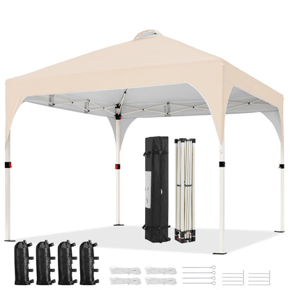 Yaheetech 10x10 Pop Up Canopy Tent with Vent, Easy Set Up Tent, Instant Sun Shelter Canopy with Wheeled Bag, 4 Sandbags, 12 Stakes & 4 Ropes, for Parties, Beach, Outdoor, White