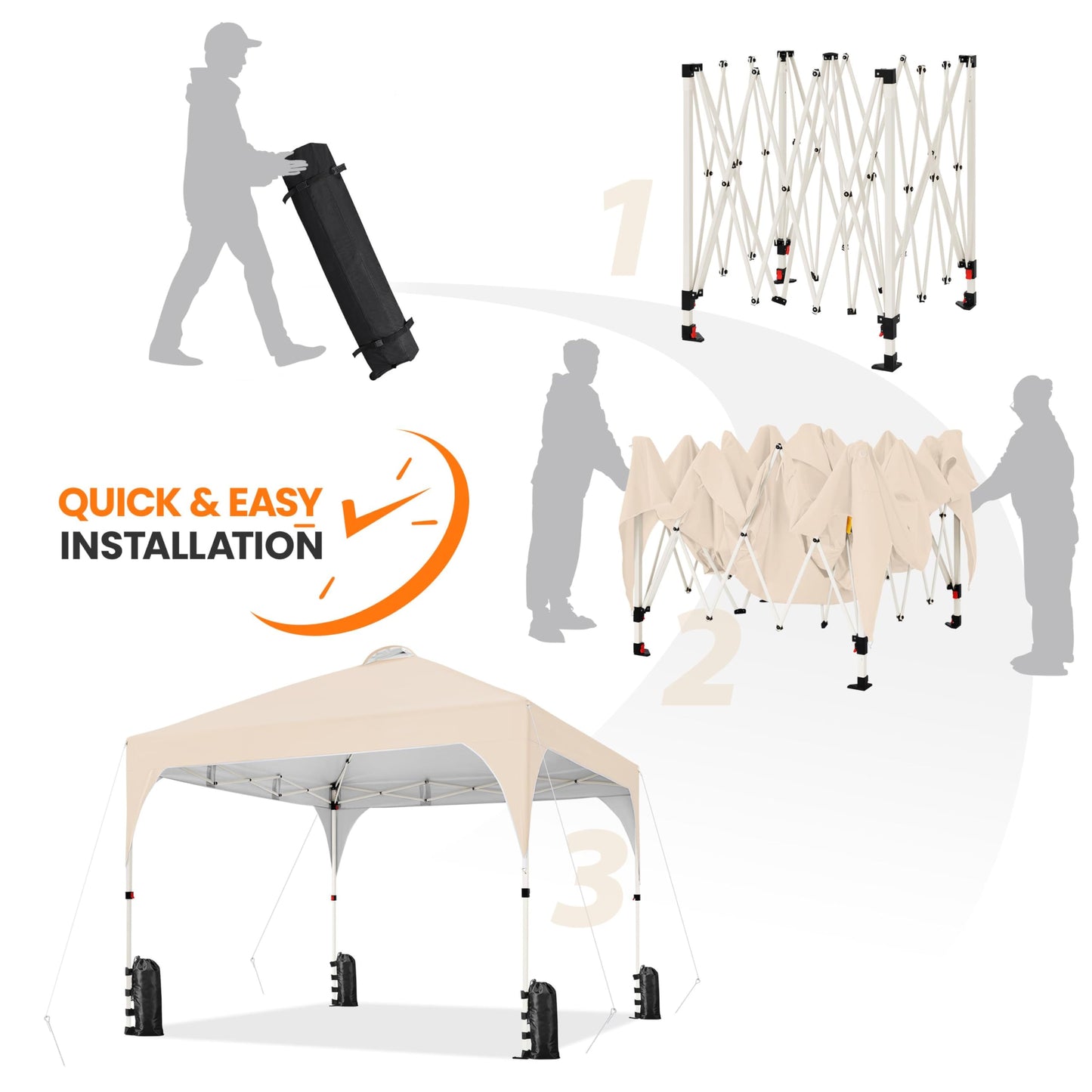 Yaheetech 10x10 Pop Up Canopy Tent with Vent, Easy Set Up Tent, Instant Sun Shelter Canopy with Wheeled Bag, 4 Sandbags, 12 Stakes & 4 Ropes, for Parties, Beach, Outdoor, White