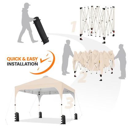 Yaheetech 10x10 Pop Up Canopy Tent with Vent, Easy Set Up Tent, Instant Sun Shelter Canopy with Wheeled Bag, 4 Sandbags, 12 Stakes & 4 Ropes, for Parties, Beach, Outdoor, White