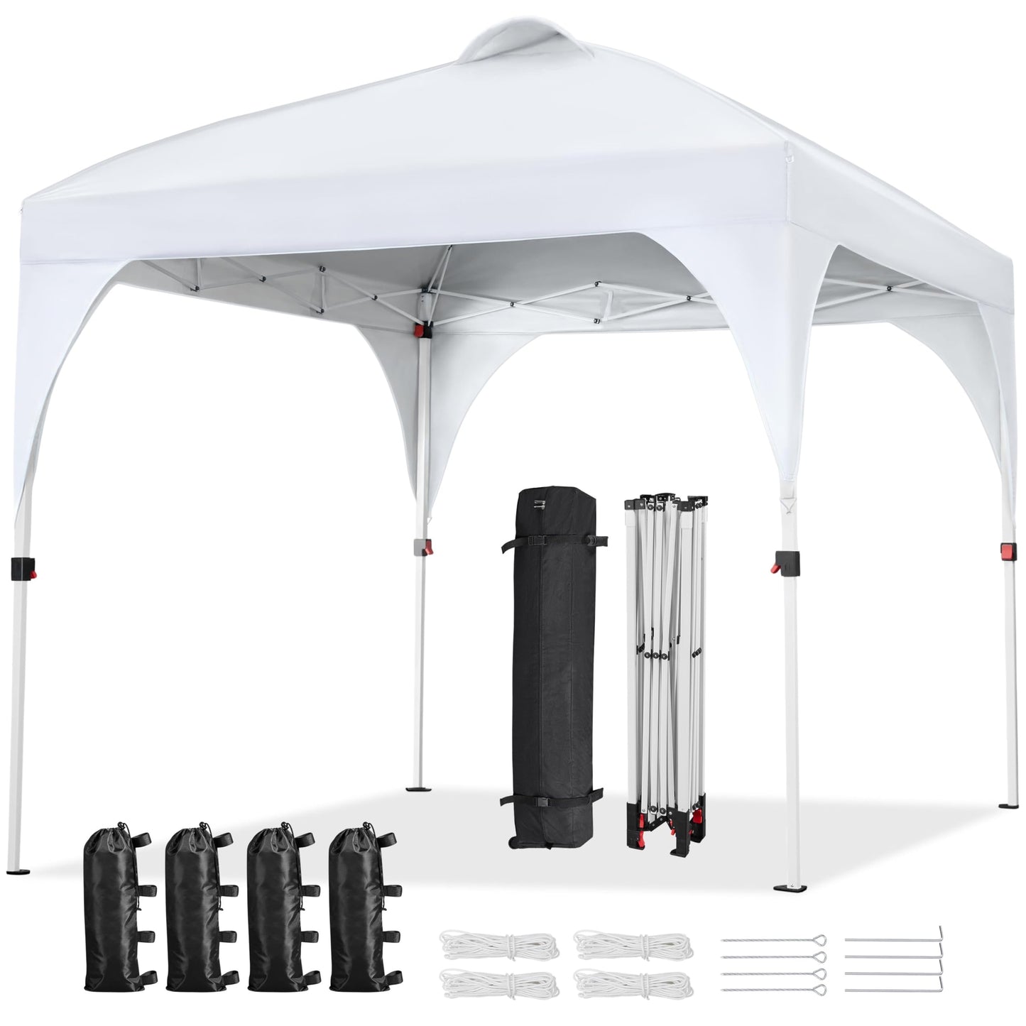 Yaheetech 10x10 Pop Up Canopy Tent with Vent, Easy Set Up Tent, Instant Sun Shelter Canopy with Wheeled Bag, 4 Sandbags, 12 Stakes & 4 Ropes, for Parties, Beach, Outdoor, White