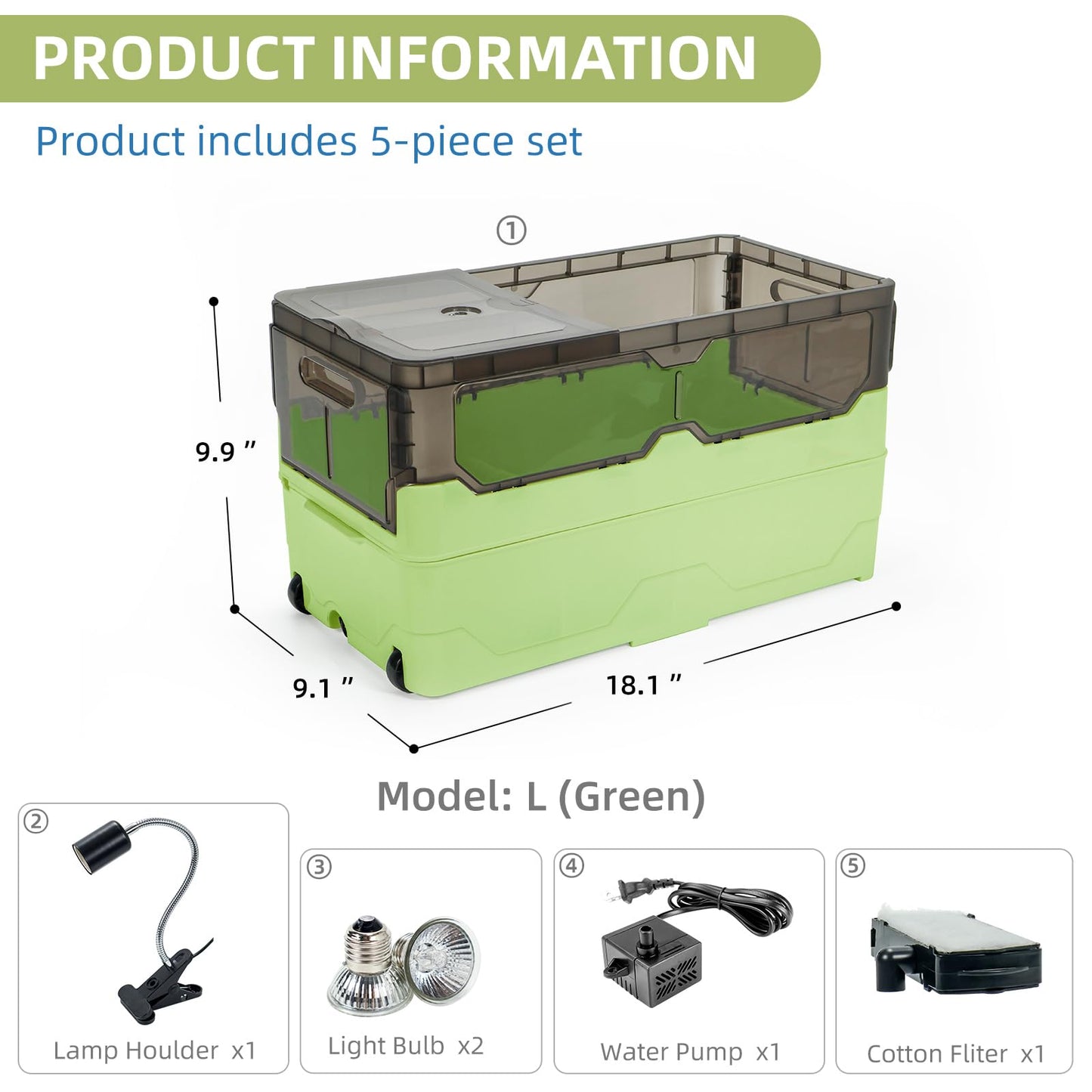 Turtle Tank kit with Filter+Water Pump+Heat lamp, Wheels, Easy to Move, Imitate The Natural Flows, Suitable for Small Turtle Horned Frog Hermit (XL, Blue)