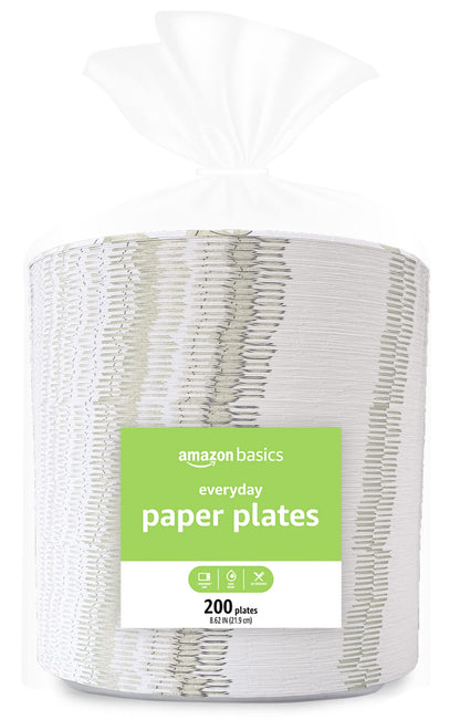 Amazon Basics Everyday Paper Plates, 8.62 Inch, Disposable, 100 Count