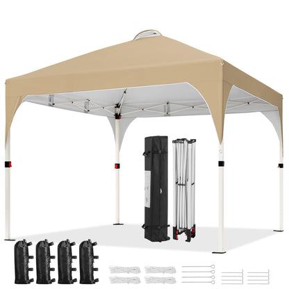 Yaheetech 10x10 Pop Up Canopy Tent with Vent, Easy Set Up Tent, Instant Sun Shelter Canopy with Wheeled Bag, 4 Sandbags, 12 Stakes & 4 Ropes, for Parties, Beach, Outdoor, White