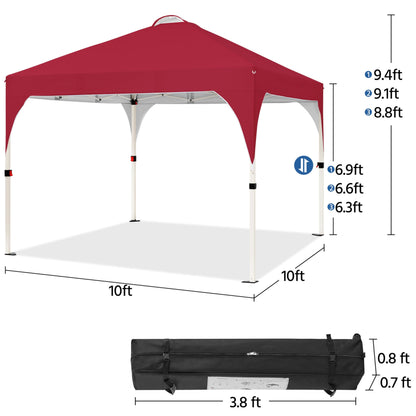 Yaheetech 10x10 Pop Up Canopy Tent with Vent, Easy Set Up Tent, Instant Sun Shelter Canopy with Wheeled Bag, 4 Sandbags, 12 Stakes & 4 Ropes, for Parties, Beach, Outdoor, White