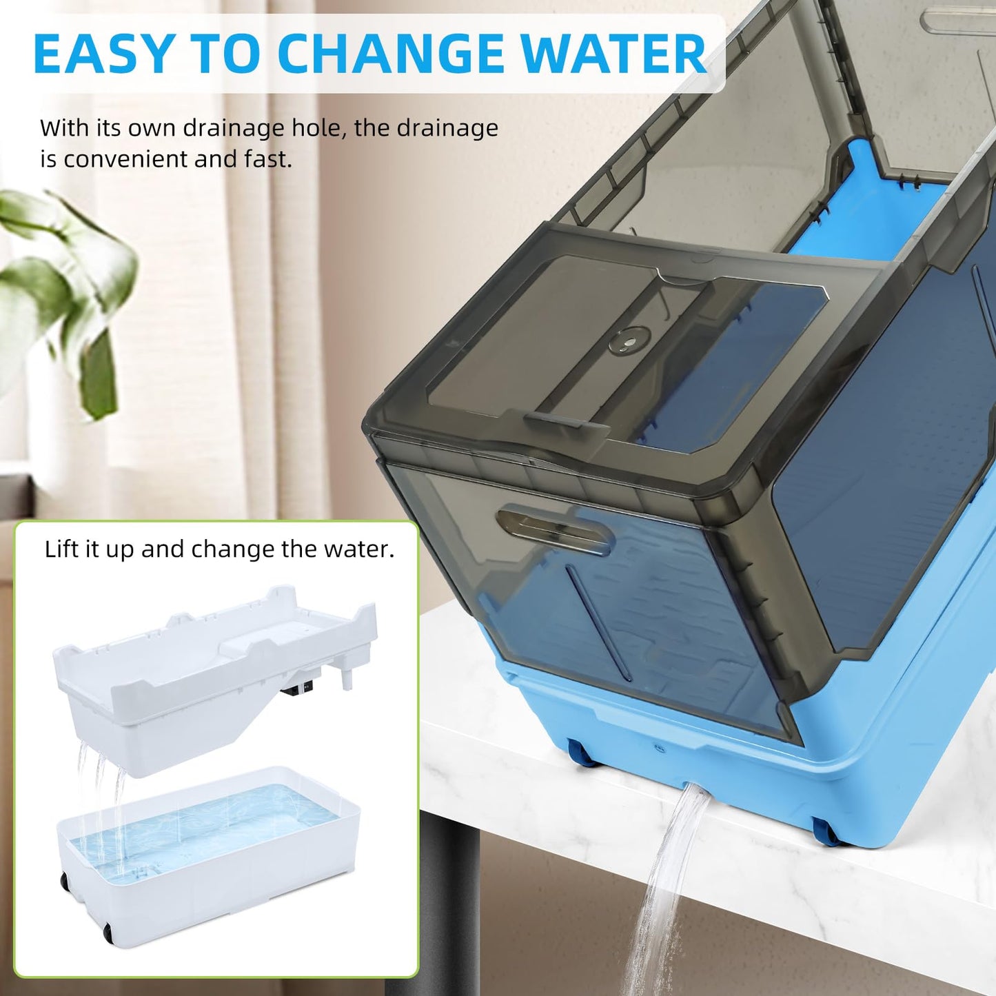 Turtle Tank kit with Filter+Water Pump+Heat lamp, Wheels, Easy to Move, Imitate The Natural Flows, Suitable for Small Turtle Horned Frog Hermit (XL, Blue)