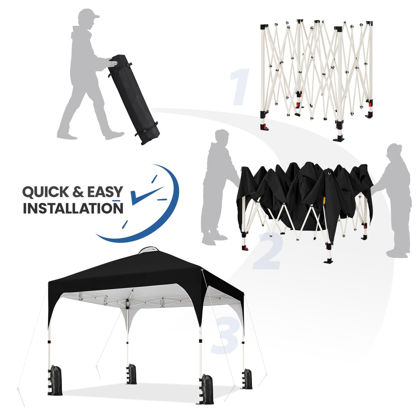 Yaheetech 10x10 Pop Up Canopy Tent with Vent, Easy Set Up Tent, Instant Sun Shelter Canopy with Wheeled Bag, 4 Sandbags, 12 Stakes & 4 Ropes, for Parties, Beach, Outdoor, White