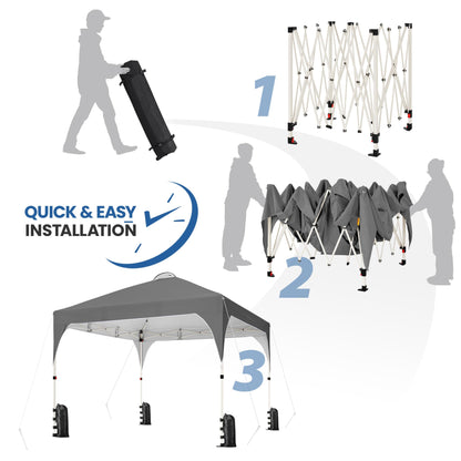 Yaheetech 10x10 Pop Up Canopy Tent with Vent, Easy Set Up Tent, Instant Sun Shelter Canopy with Wheeled Bag, 4 Sandbags, 12 Stakes & 4 Ropes, for Parties, Beach, Outdoor, White