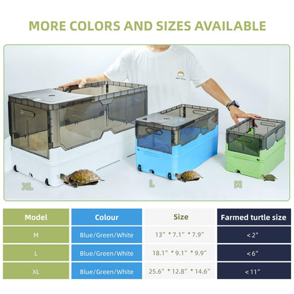 Turtle Tank kit with Filter+Water Pump+Heat lamp, Wheels, Easy to Move, Imitate The Natural Flows, Suitable for Small Turtle Horned Frog Hermit (XL, Blue)